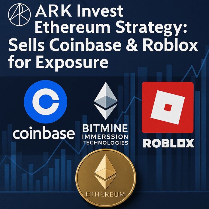 ARK Invest Ethereum Strategy visualization showing Cathie Wood’s strategic reallocation into Bitmine Immersion Technologies for Ethereum exposure