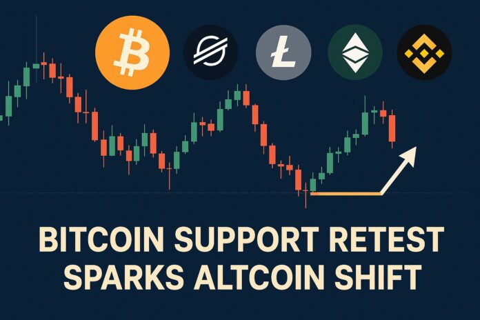 Altcoin Shift as Bitcoin retests support, signaling growing interest in Stellar (XLM), Litecoin (LTC), Ethereum Classic (ETC), and BNB