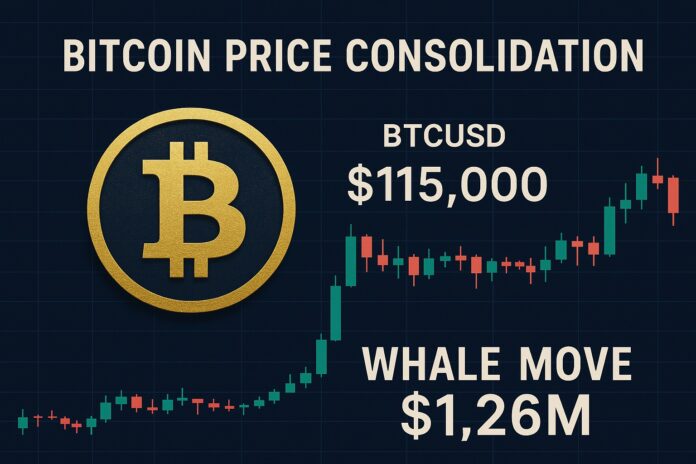 Bitcoin Price Consolidation visualizing whale movement and $115K support level tension