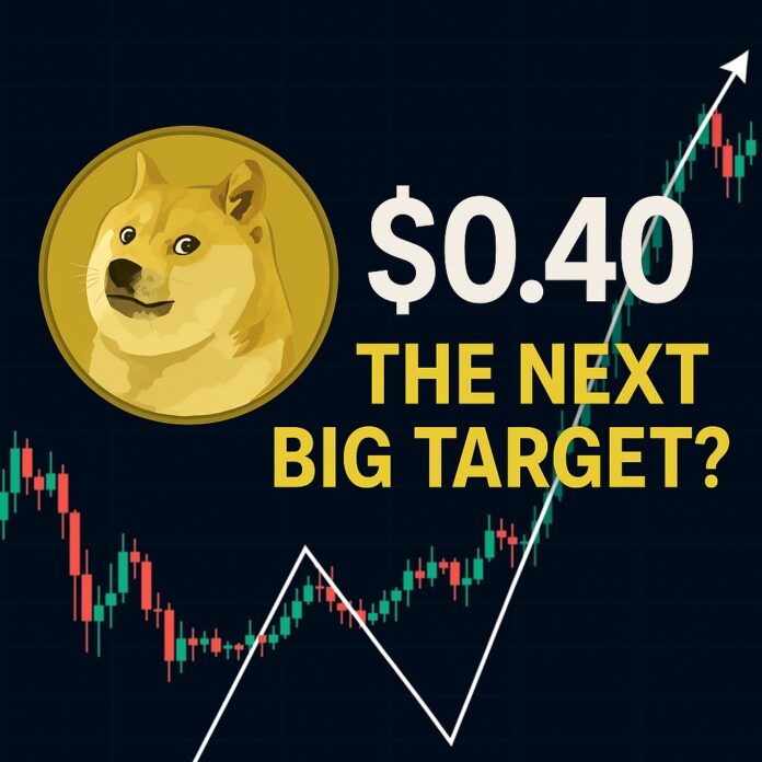 Dogecoin Price Prediction shows bullish momentum with a symbolic rocket launch and rising price chart reflecting upward market trends
