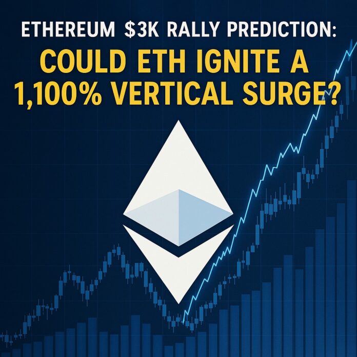 Ethereum $3K Rally Prediction graphic showing a bullish surge in price, highlighting Ethereum's rise above $3,000 with market momentum.