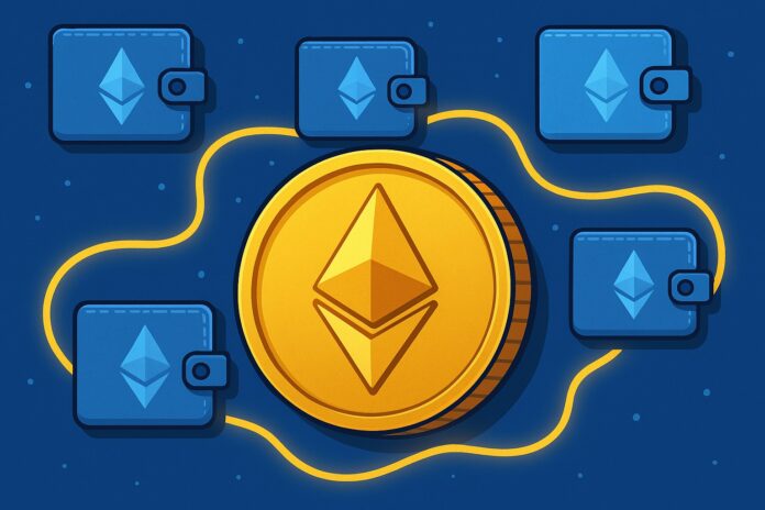 Ethereum Genesis wallet keys reactivating after a decade, represented by a glowing blockchain node