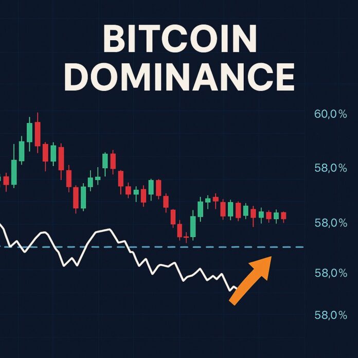 Bitcoin Dominance Chart showing key support and resistance levels with candlestick patterns and trendlines indicating potential market shift