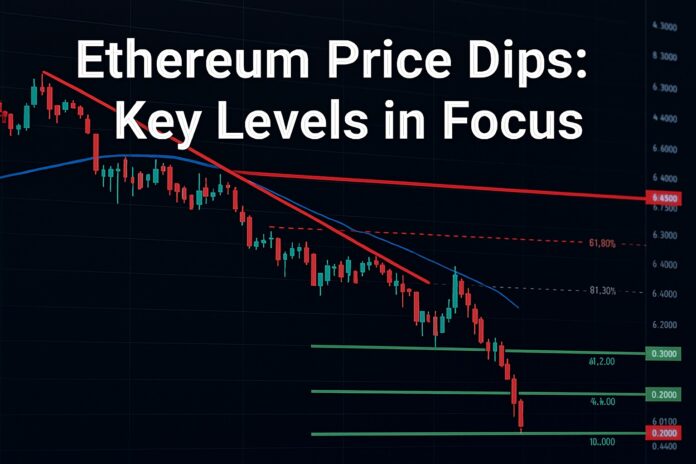 Ethereum Price dips below $4,550 support line on an hourly candlestick chart, showing a descending resistance trend and bearish momentum indicators