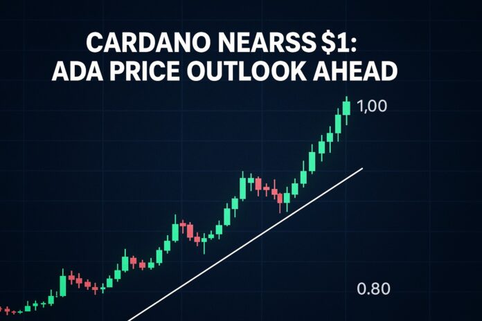 Cardano price nears $1 resistance with bullish momentum and technical indicators displayed