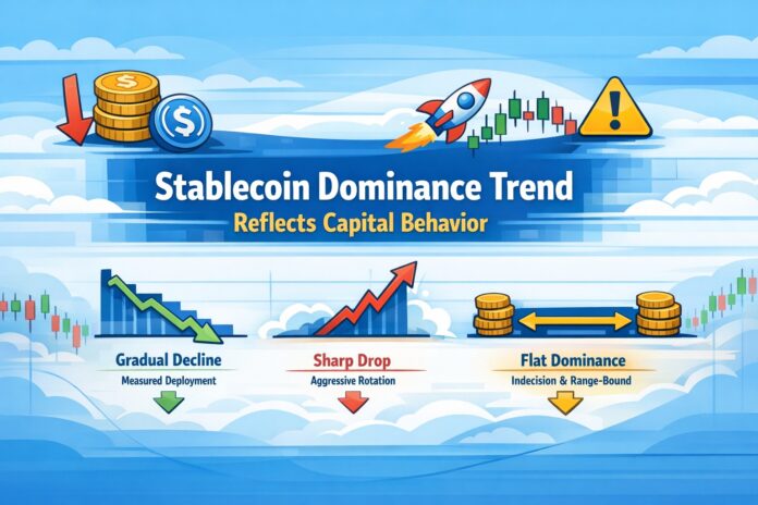 Stablecoin Dominance infographic showing capital behavior trends and market positioning patterns